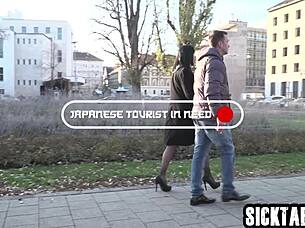 yo, horny asian teen miyabi, deepthroat this lucky stranger's monster dick?