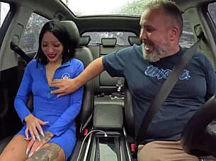 Livia parks bares all in car for first-time anal and juicy pussy ride