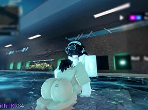 alone by the indoor pool shy babe bends for rough doggystyle pounding session