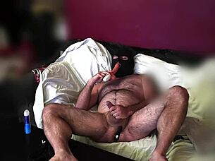 Watching porn triggers epic self-facial cum blast!