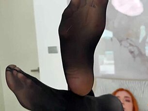 Watch my nylon feet while big ass wife rides in stockings