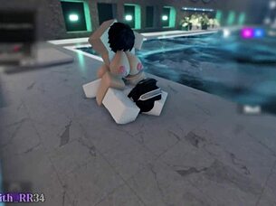 alone by the indoor pool shy babe bends for rough doggystyle pounding session