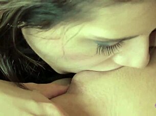 Gorgeous Brunette Lesbian Fucked Doggy Style with Thick Dildo on All Fours