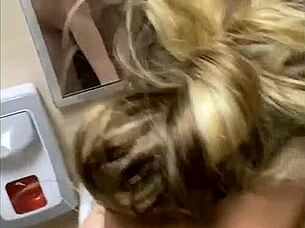 Sassy Pink Sock Teen Cums Hard on Toes in Public Bathroom