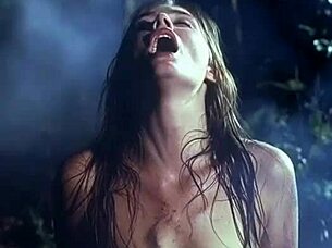 Wet AI Beauty Poses Topless with Natural Tits in Forest Rain