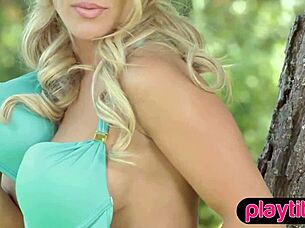 busty milf bombshell strips big tits and ass outdoors