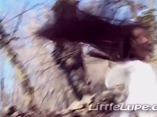 cute columbian teen lupe fingers shaved pussy outdoors teasing