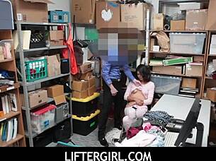 Security Officer Punishes Petite Thief Hard