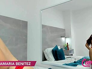 Anamaria Benitez feels ecstatic teasing shaved pussy with vibrator in bedroom