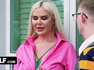 Bombshell MILF Elisa Bethann Rides Nerdy Neighbor's Cock Wild