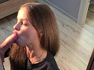 Watch me deepthroat cum in mirror closeup