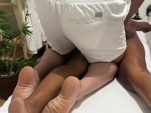 Morena amateur caught giving during steamy massage session