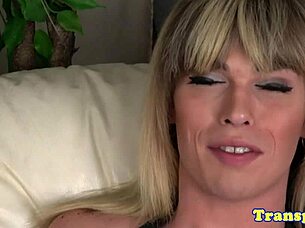 high heeled tgurl strokes big cock in solo shemale masturbation fetish