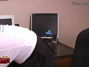 Vintage Milf Learns Dildo Course from Salesman in Heels and Stockings