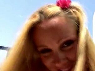 hottest blonde milf fucks deep banana dildo outdoors