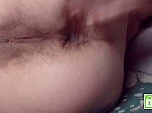 pushing anal beads hands-free from hairy asshole!