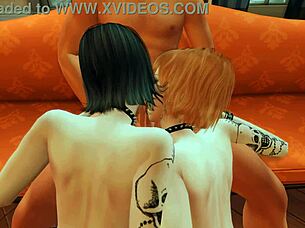 two goths team up for sloppy double blowjob action
