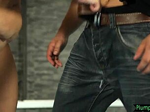 Chubby babe bent over takes deep pussy pounding