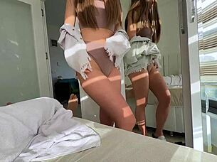 Skinny stepsis worships bro's cock as submissive slut