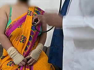 doctor squeezes her soft boobs during checkup