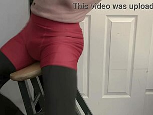 dig this skinny hottie grinding stool in black tights and red shorts