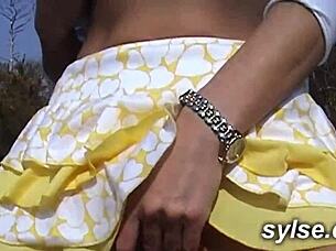 Two French sluts gangbanged publicly with toys