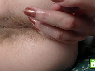 pushing anal beads hands-free from hairy asshole!