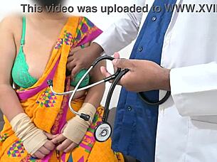 doctor squeezes her soft boobs during checkup