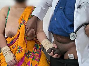 doctor squeezes her soft boobs during checkup