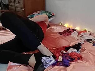 french amateur in satin stockings heels rims and fucks wildly