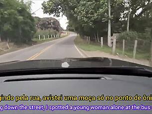 Risky street handjob tease for bus stop cutie in public POV flash.