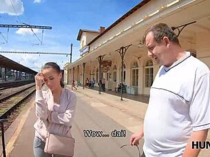 old man watches stranger fuck his hot girlfriend hard for cash reality pickup