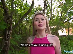 public agent fucks blonde french jogger's pussy with big cock outdoors
