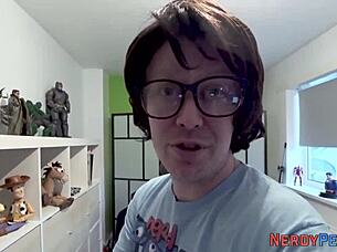 big tit slut gulps down nerd's throbbing cock eagerly