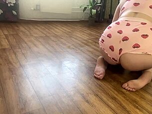 Spying huge tits babe cleaning then hard doggystyle bendover