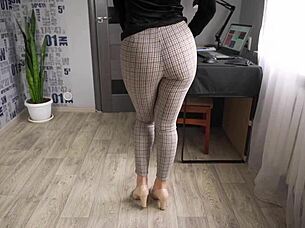 that office milf flashes her tight ass in super snug pants