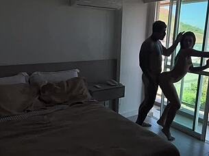 BENT OVER in DOGGYSTYLE as MUSCULAR LATINA RIDER orgasms on cock.