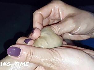 Milking Kinky British Wife's Oiled Lactating Tits