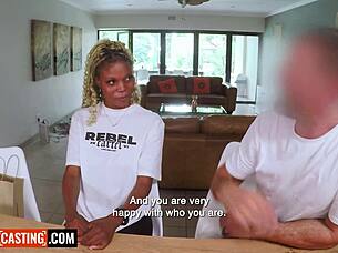 Submissive ebony teen gets pounded hard in fake casting interview