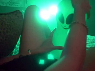 Milf cougar inflates alien balloon fetish for solo tits masturbation orgasm