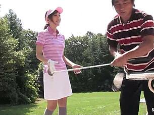 skinny teen sucks risky public cock at golf lesson?