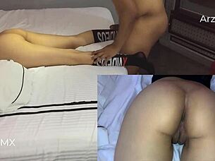 verification video with skinny latina girlfriend turns into raw creampie pussy fuck.