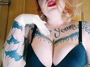 smoking hot chubby milf shows off natural tits in gloves.