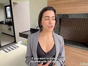 beautiful big ass latina agent bends over kitchen for cowgirl ride