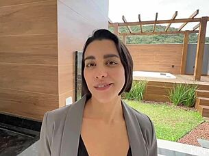 beautiful big ass latina agent bends over kitchen for cowgirl ride