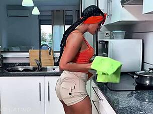 Maid chokes on cock for bad cleaning punishment?