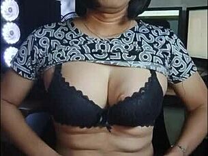 Mitha shemale strokes cock solo in office