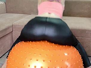 older woman in leather leggings craves raw sex and blowjob action in the garage