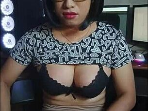 Mitha shemale strokes cock solo in office