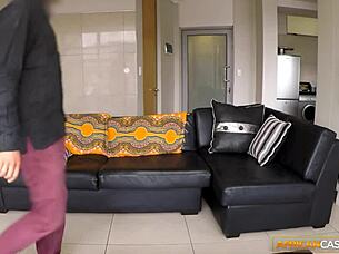 african model with perfect tits fucks director on sofa for job
